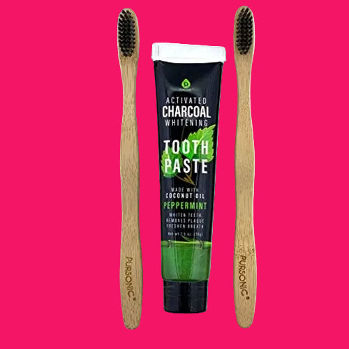 Natural Bamboo Toothbrushes & Charcoal Whitening Toothpaste Set