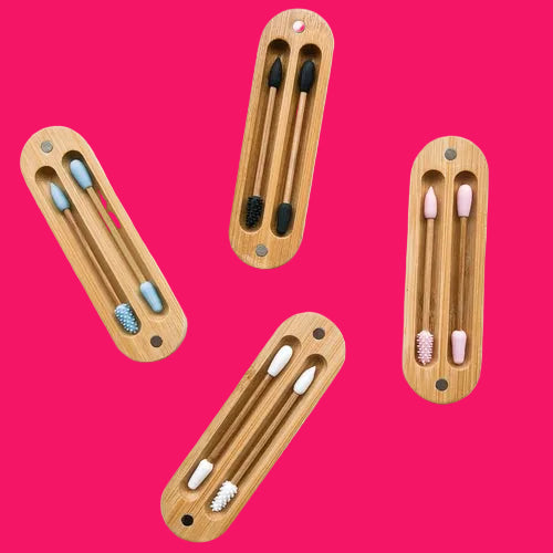 Reusable Plastic Free Bamboo Silicon Q-Tips with Bamboo Case | Zero